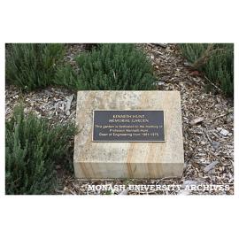 Kenneth Hunt Memorial Garden plaque, Clayton campus