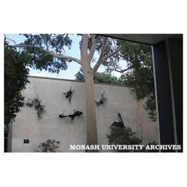 Clifton Pugh's 'Flying foxes' on wall of Science lecture theatres, Clayton campus