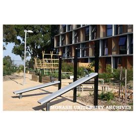 Exercise equipment in the courtyard between Jackomos and Briggs Halls, Clayton campus