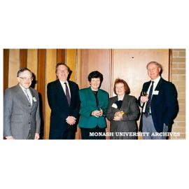 Faculty of Education alumni function; Dr Paul Gardner, Prof Mal Logan (Vice-Chancellor), Hon Joan Kirner (Victorian Minister for Education), Lesley Greagg, Prof David Aspin (Dean of Education)