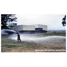 Student prank with water hose.