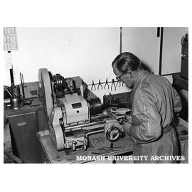 Senior Technical Officer Alec Ewen using lathe