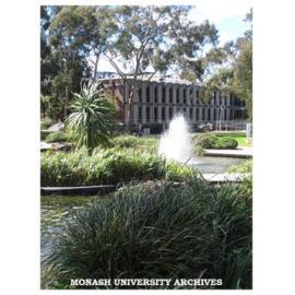 Looking across pond to Chancellery Building 3A, Clayton campus