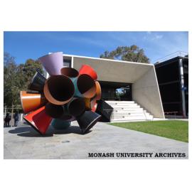 Sculpture 'Built Unbuilt Unbuildable', by James Angus, with Central Science Block in background, Clayton campus