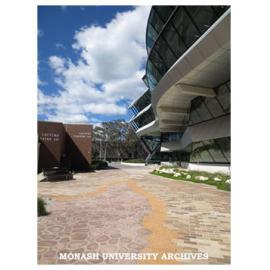 Entrance to Earth Sciences Garden with Science Lecture Theatres S14 & S15 (left) & Green Chemical Futures Building (right), Clayton campus