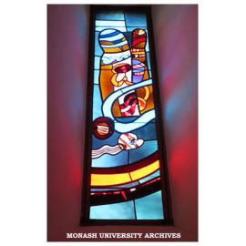 Stained glass window by Les Kossatz, Religious centre, Clayton campus