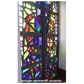 Stained glass window by Leonard French in small chapel, Religious Centre, Clayton campus