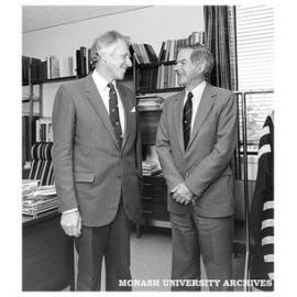 Professor Donald Stranks, Vice Chancellor of Adelaide University and chairman of Australian Vice Chancellors Committee with Vice-Chancellor Ray Martin