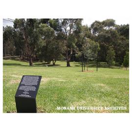 Separation Tree and plaque, Clayton campus, gift of former Chancellor, Dr Alan Finkel