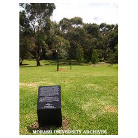 Separation Tree and plaque, Clayton campus, gift of former Chancellor, Dr Alan Finkel