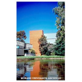 Robert Blackwood Hall with Administration Building at left, Clayton campus
