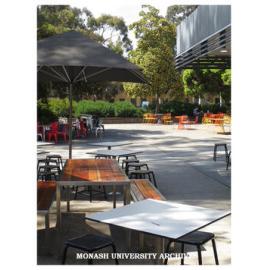 Seating outside campus centre, Clayton campus