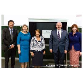 Official Opening of the Learning and Teaching Building - Chancellor Simon McKeon (left), Professor Sue Elliott, Her Excellency Lady Cosgrove, His Excellency General the Honourable Dr Sir Peter Cosgrove, Professor Margaret Gardner