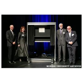 Official opening of the Ian Potter Centre for Performing Arts - Charles Goode (left), Professor Margaret Gardner, The Honourable Gavin Jennings MP, Professor Paul Grabowsky