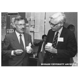 Professor Ulrich Drobnig (left) from the Max-Planck Institut and Professor Arthur von Mehren, Harvard University, at the 12th International Congress of Comparative Law
