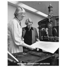 Professor Jean Whyte and Emeritus Professor Hector Monro with Albion press