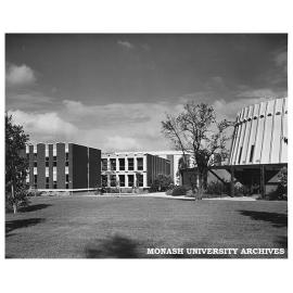 Administration buildings with Religious Centre at right, Clayton campus