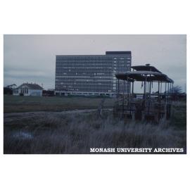 Menzies Building with tram car from Talbot Colony in foreground