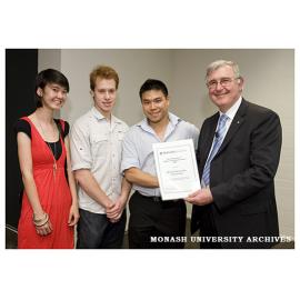 Vice-Chancellor Professor Ed Byrne with members of the Monash University Food Society team, winners of the Vice-Chancellor's Equity and Diversity Award