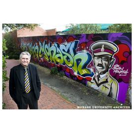 Professor Rob Willis, Director of the Caulfield Campus with new graffiti art on campus