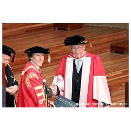 Honorary graduate former Prime Minister Malcolm Fraser with Chancellor Alan Finkel