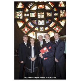 Professor Adam Shoemaker (Deputy Vice Chancellor Education) Cathrine Harboe-Ree, Vice Chancellor Professor Ed Byrne, Barry Jones and Nathan Hollier at event to launch Monash University Publishing