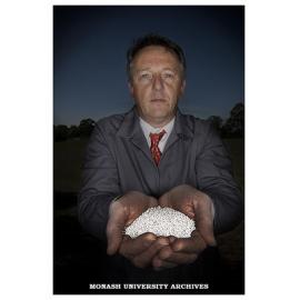 Professor Paul Webley, Department of Chemical Engineering, with Zealot CO2 absorbent particles