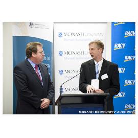 The Hon Robert McClelland MP, opening the Bushfire Arson Symposium with Professor David Griggs from the Monash Sustainability Institute