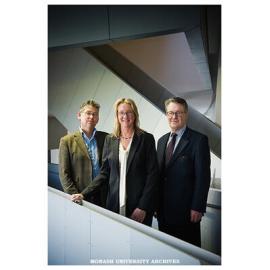 VESKI award winner Shane Murray (left) with Professor John Redmond of the Faculty of Art and Design and Julia Page, CEO of VESKI
