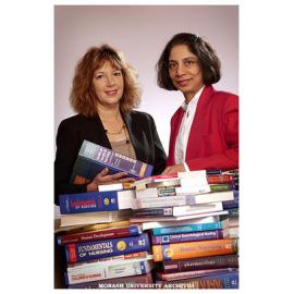Robyn Kirby and Gayani Samarawickrema with text books to be donated to Sri Lanka