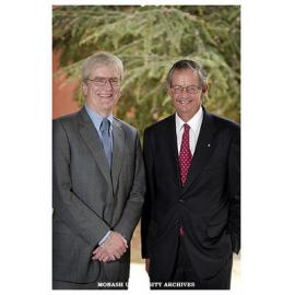 Richard Lambert, a leading UK financial expert and keynote speaker at the inaugural Monash University Partnership Dinner, with Vice Chancellor Professor Richard Larkins