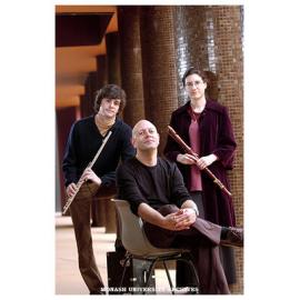 Members of re-sound, music students Rhys Richards and Katrina Dowling with artistic director and founder Dr Thomas Reiner
