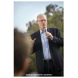 Tim Costello, Chief Executive of World Vision Australia, speaking at the Make Poverty History Festival at Clayton campus