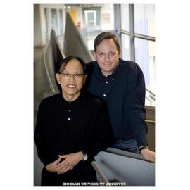Professor Don Chang from Hongik University in Seoul is participating in the Artist/Designer in Residence Program in the Faculty of Art & Design. Pictured with Russell Kennedy, coordinator of the visual communication communication course