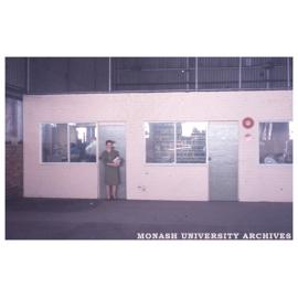 Anne Frazer in the Monash Library in the Volkswagon factory