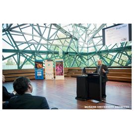 Professor Julian Rood speaking at an event to celebrate the 50th anniversary of the Department of Microbiology
