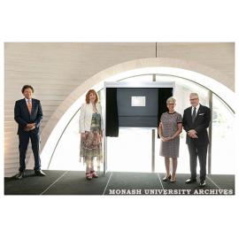 Opening of the Chancellery Building, Clayton campus; Chancellor Simon McKeon, Vice-Chancellor Margaret Gardner, the Hon Linda Dessau and Mr Anthony Howard (left to right)