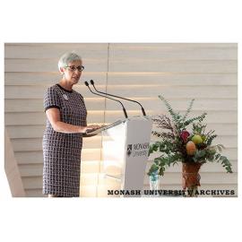 The Hon Linda Dessau at the opening of the Chancellery Building, Clayton campus