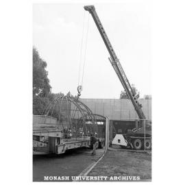 Removal of Monash Observatory dome from factory site to Mt Burnett