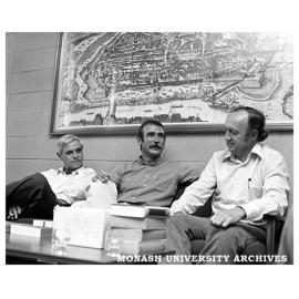 Professor Leslie Bodi (left) with visiting Austrian writer, Michael Scharang (centre) and Dr Philip Thomson