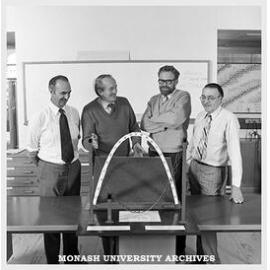 Ray Horan, Rrofessor Richard White, Dr Richard Gunstone and Professor Bill Rachinger (left to right) with a joint Faculty of Education and Physics Department exhibit