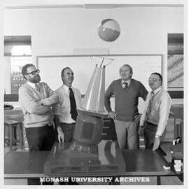 Dr Richard Gunstone, Ray Horan, Professor Richard White and Professor Bill Rachinger (left to right) with a joint Faculty of Education and Physics Department exhibit