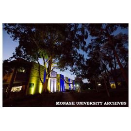 Campus Centre lit up at night