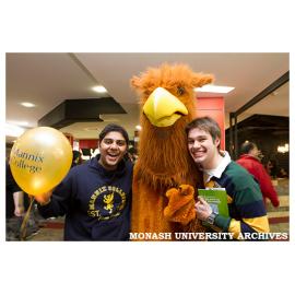Mannix College - students with Gryphon mascot - Clayton Open Day 2012