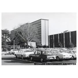 Menzies building and Louis Matheson Library from carpark