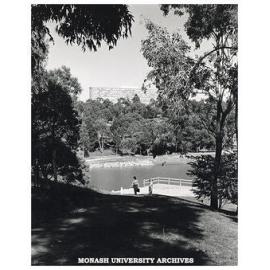 View across lake looking towards Menzies building