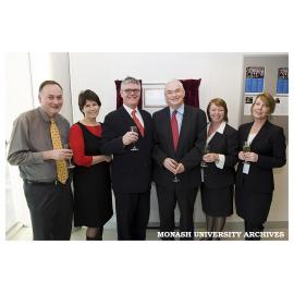 Ian Kiddell, Andrea Heyward, Andrew Picouleau, Peter Marshall, Karen Haywood and Jeanette Devon (left to right) at the opening of the new Human Resources Division building,195 Wellington Rd, Clayton