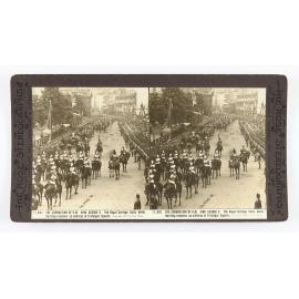 The coronation of H.M. King George V. The royal cortege halts while the King receives an address in Trafalgar