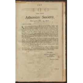 Ode to the Athenian Society, with covering letter
