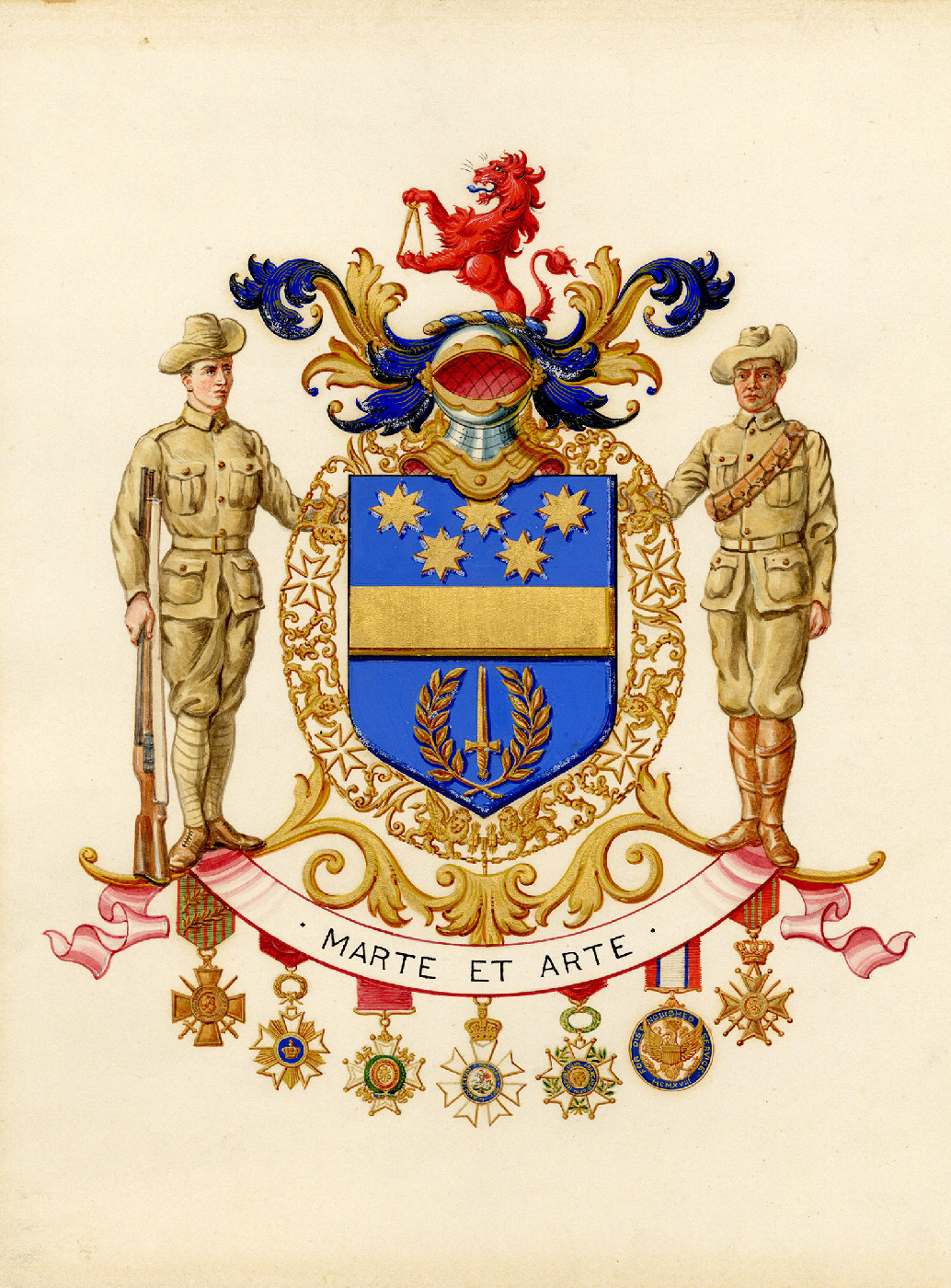 Drawing of Coat of Arms  [Note on reverse initialled by Sir John Monash, dated 18 May 1930]